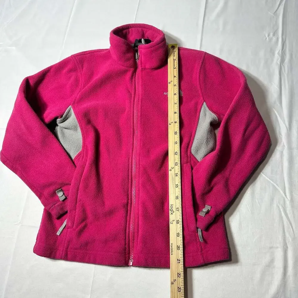 The North Face Girls M 10/12 Pink Gray Full Zip Fleece Jacket Thumbholes